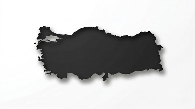 3D black silhouette map of Turkey country outline.