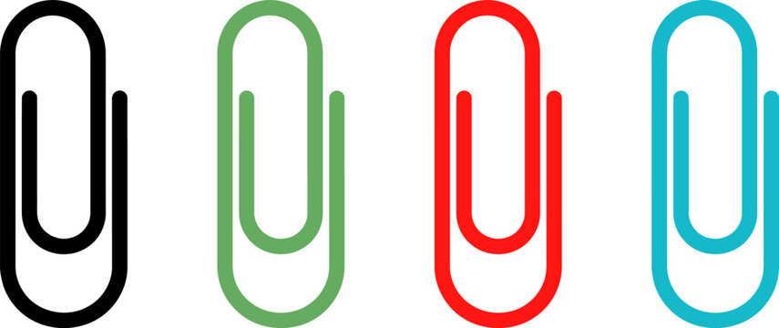 Colorful paper clips in black green red and blue for office supplies and organization tools