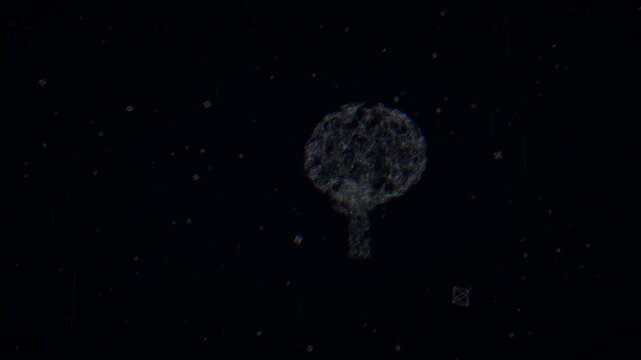 Low-angle reverse tracking shot underneath a massive neural processor visualizing data streams