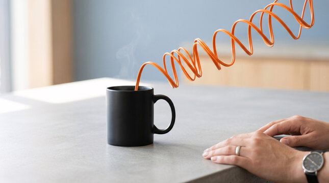 Tasse Noire Avec Ressort Orange Cr&eacute;atif