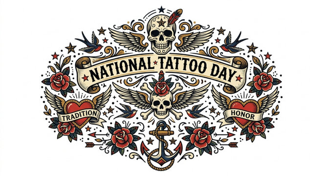 Vibrant traditional tattoo art celebrating a day of ink and passionate self-expression