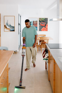 A remote worker moving through a productive day, completing household