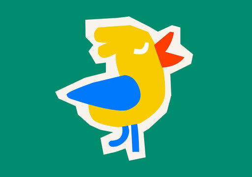 yellow bird with blue wing standing