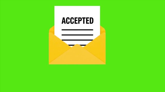 Yellow Envelope Opening with Accepted Text Document Animation on Green Screen Background