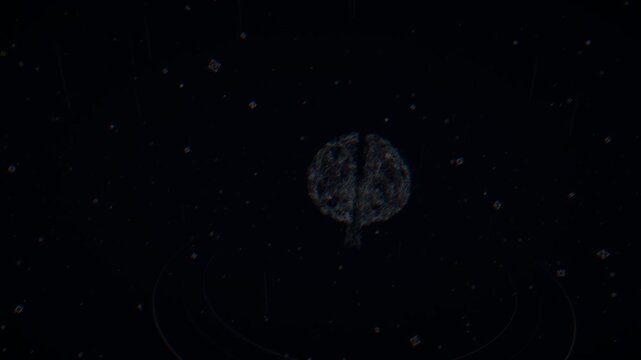 Dramatic wide-angle retreat from a monolithic artificial intelligence structure floating in a digital void