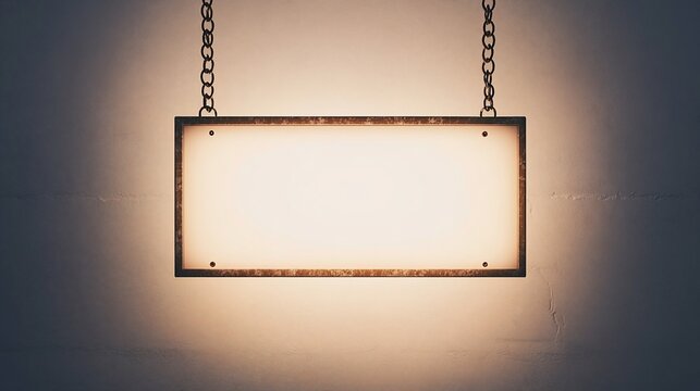 Illuminated hanging sign, blank, studio, wall, mockup, advertisement