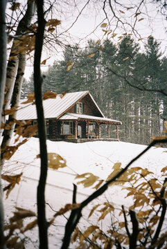 View Vermont Log Cabin winter Film shot on