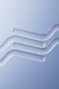 3D Render Abstract Parallel Grainy Curved Tubes Blue Background