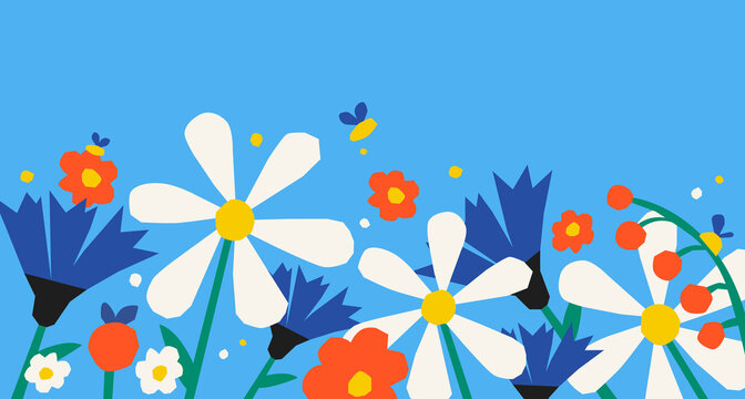 colorful flowers pattern on blue background