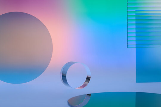 Abstract geometric shapes with soft pastel gradient background