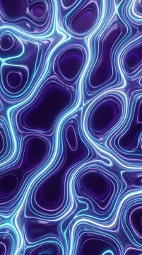 Futuristic fluid neon shapes with luminous blue pathways on deep violet surface