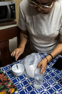 Textile artisan preparing starch