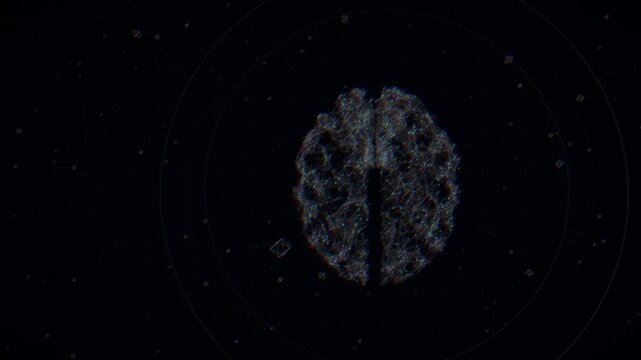 Top-down aerial perspective pulling away from a symmetric cybernetic brain matrix