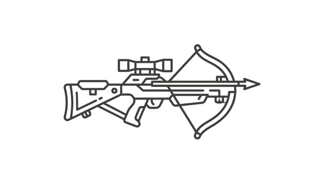 Modern tactical crossbow with scope line art.