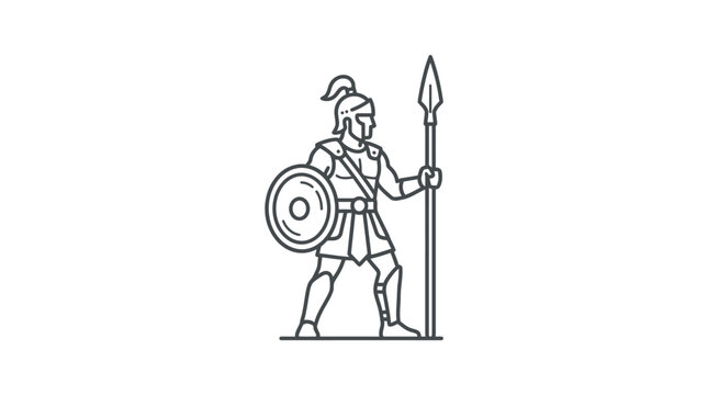 Ancient Greek hoplite warrior standing with shield and spear.