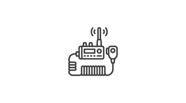 Portable handheld military radio transceiver line art icon.