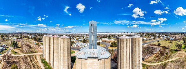 Aerial View of Grain Silos overlooking a country town © RLATHAMSPHOTOGRAPHY