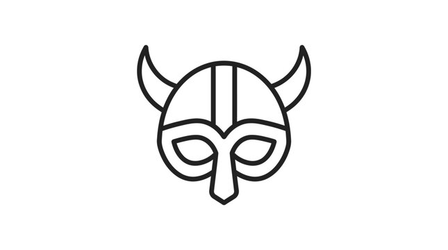 Stylized horned viking helmet icon line art.