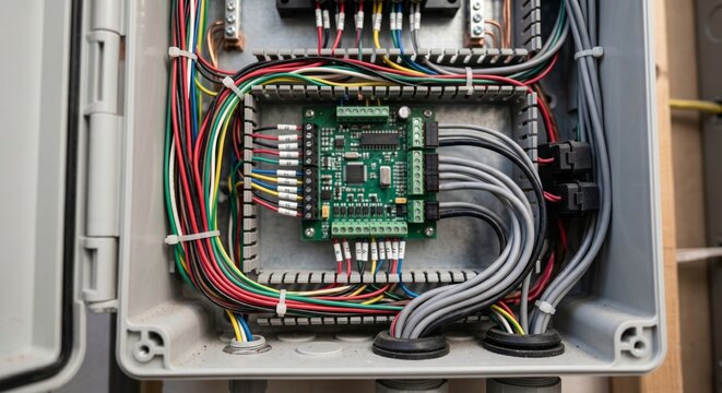 Technical detail of low voltage wiring and circuit board inside an electrical control box