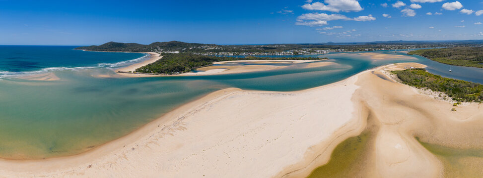 Sand bars and channels at the mouth of a coastal river