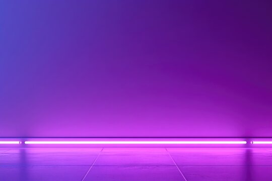 A minimalist empty room illuminated by a glowing purple neon light strip along the floor against a plain wall.