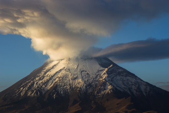 Popocatepetl volcano erupting smoke and clouds in mexico