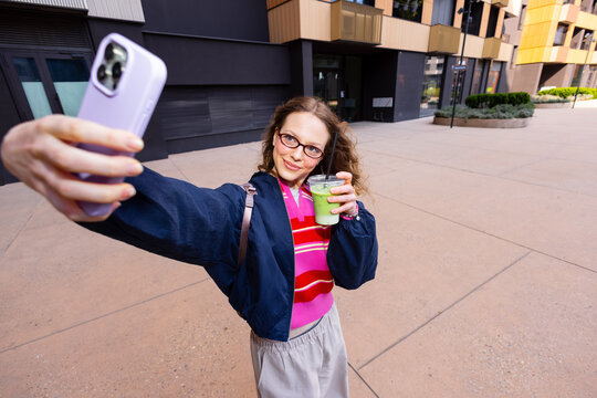 Selfie with matcha latte