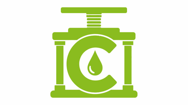 Green press machine graphic with water drop, industrial concept vector illustration