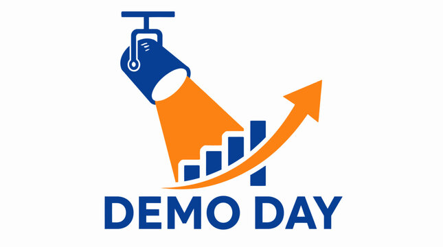 Demo Day spotlight graphic with rising bar chart and arrow, business concept