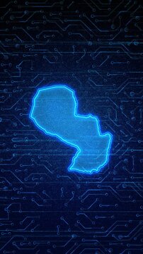 4K Resolution, Paraguay Country Digital Electric Futuristic Technology Map, Suitable for Tech events, Science, Politics, Elections, News and Sports Events