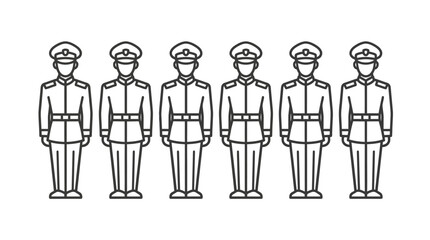 Fototapeta premium Six military soldiers standing in a front facing line.