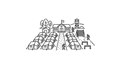 Obraz premium Military training camp base layout line art icon.