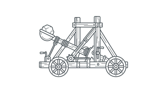 Medieval trebuchet siege engine catapult line art.