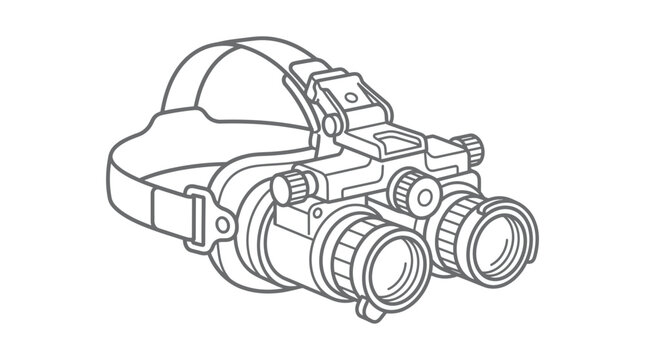 Tactical night vision goggles headgear line art illustration.