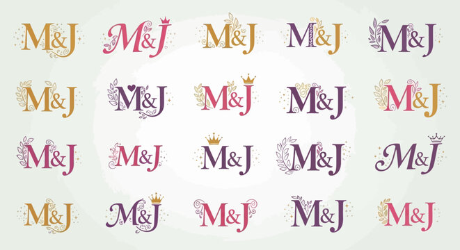 A collection of elegant floral letter monograms for wedding invitations and branding