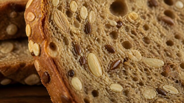 Close up shot of sliced multi grain bread with seeds.