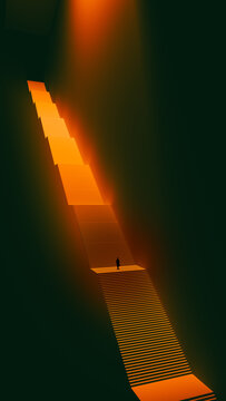Man climbs staircase to reach goals and achieve success in life