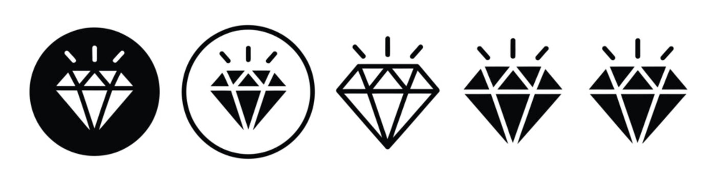 Diamond icon set featuring gemstone symbols for luxury jewelry, premium branding, elegance concepts, and precious stone vector illustration design.