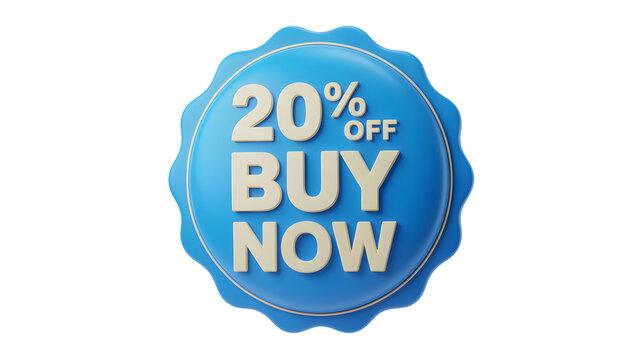 20 Percent Discount Sale Badge with Blue Glossy Button for Promotions and Offers