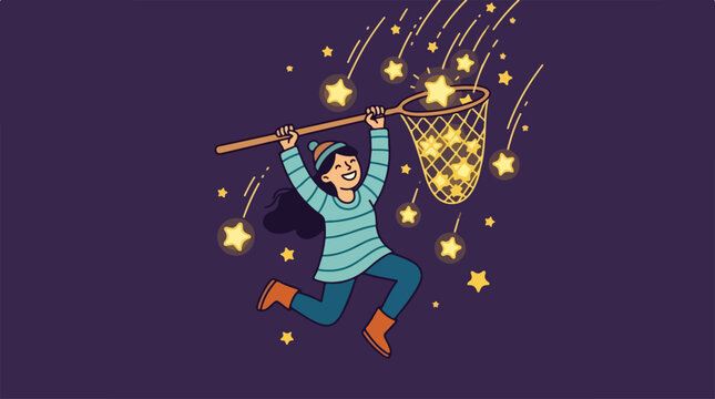 Man catching stars with net.