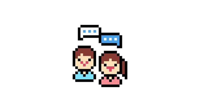 8-bit pixel art foreign language translation talk. looped animation 4k 30fps