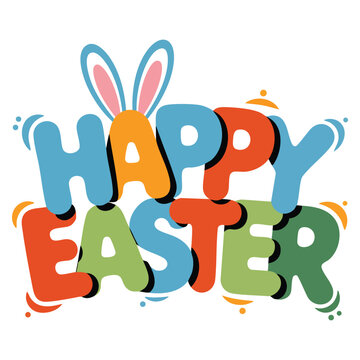 Groovy Easter quote with bunny ears in modern font style. Vector illustration isolated on white ideal for baby fashion and kids invitation card designs.