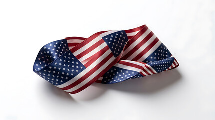 Obraz premium Abstract American flag fabric twisted and folded, creating a patriotic design on a clean white background, symbolizing national pride.