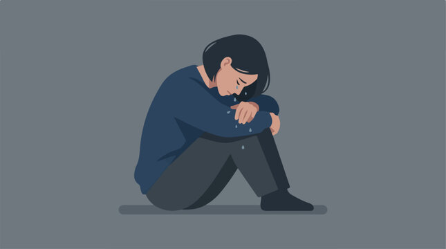 Sad Man Sitting Alone Depressed.
