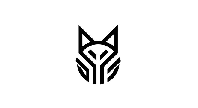 Black geometric fox head logo with sharp lines.