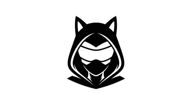 Black hooded female ninja character mascot logo.