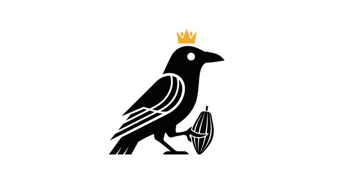 Black raven with crown and seed logo illustration.