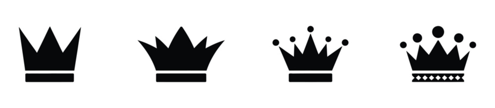 Crown vector icon set with royal crown symbols for prestige, leadership, achievement, luxury branding, and elegant illustration concepts.