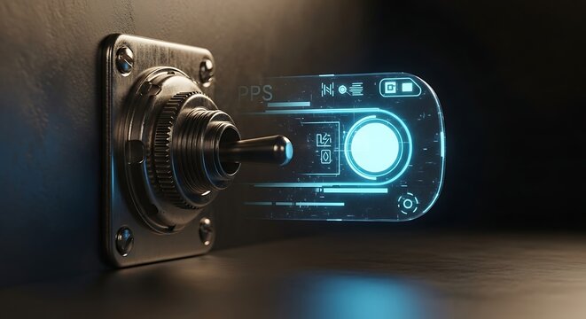 Futuristic lock with advanced digital interface and security features enabled