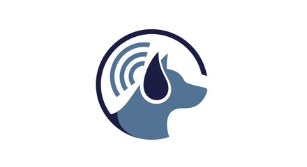 Blue dog head profile icon with signal waves symbol. © ikk